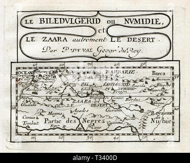 Antique Map of North Africa showing Morocco, the Barbary Coast and Sahara Desert by Pierre Duval, published in Paris, 1682 Stock Photo