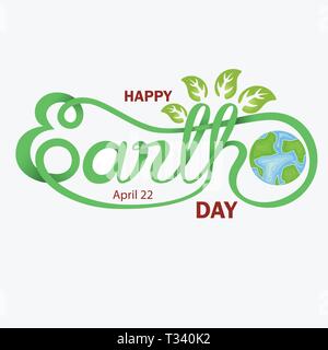 Green Happy Earth Day Typographical Design Elements. Happy Earth Day hand lettering icon.Happy Earth Day logotype symbol.Design for greeting Card,Post Stock Vector