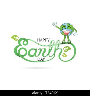Green Happy Earth Day Typographical Design Elements. Happy Earth Day hand lettering icon.Happy Earth Day logotype symbol.Design for greeting Card,Post Stock Vector