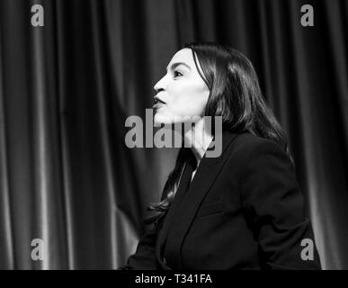 New York, NY - April 5, 2019: US Congresswoman Alexandria Ocasio-Cortez sattends National Action Network 2019 convention at Sheraton Times Square. Stock Photo