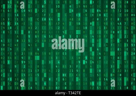 Random green hex code stream. Vector illustration Stock Vector