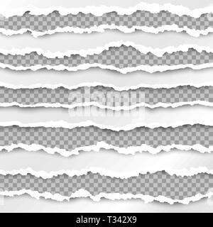 Paper borders.  Paper texture with damaged edge isolated on transparent background. Vector illustration Stock Vector