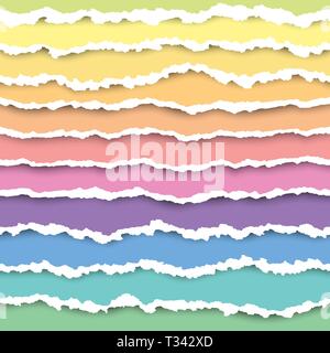 Set of colorful torn paper stripes element. Abstract paper texture with damaged edge. Vector illustration Stock Vector