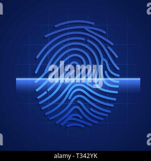 Fingerprint Scanning. Element of HUD technology interface. Vector illustration isolated on blue background Stock Vector