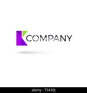 Template of K shaped logo created from geometric shapes of a rectangle and triangles. Vector illustration Stock Vector