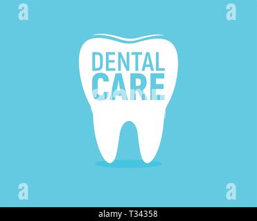 Dental care icon. Tooth Enamel protection. Flat logo template. Modern emblem idea. Concept design for business. Isolated vector illustration on blue Stock Vector