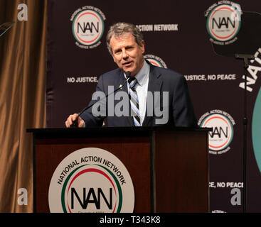 New York, NY - April 5, 2019: Democratic Presidential candidate US Senator Sherrod Brown speaks during National Action Network 2019 convention at Sheraton Times Square. Stock Photo