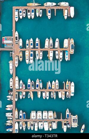 An aerial view of the harbour with boats in Sentosa, SIngapore Stock Photo