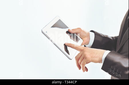 close up.businessman using digital tablet.isolated on white Stock Photo