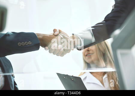 bottom view.closeup of a business handshake partners Stock Photo