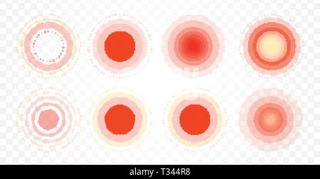 Pain area icon set. Radial red circles. Target flat gradient. Pain spot. Medical symbols collection for pharmacy infographic. Isolated vector Stock Vector