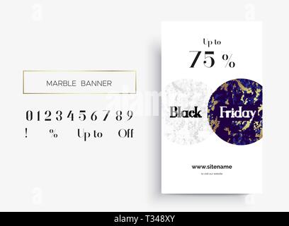 Mega Sale banner template design. Marble texture. Stock Vector