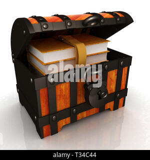 Leather Books in a Chest. 3d render Stock Photo