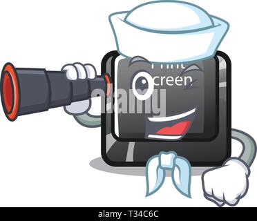 Sailor with binocular button print screen isolated with cartoon Stock Vector