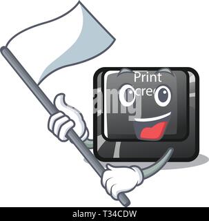 With flag print screen button on cartoon keyboard Stock Vector