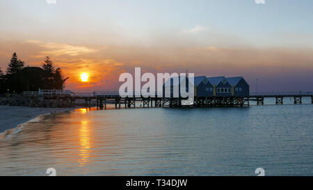 busselton jetty at sunset wide view in wa Stock Photo