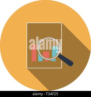 Magnificent glass on paper with chart icon. Flat color design. Vector illustration. Stock Vector