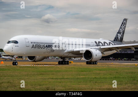 An Airbus A350-1000 XWB taxiing off the runway at Farnborough air show 2018 Stock Photo