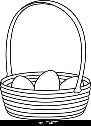 Line art black and white wicker basket of eggs Stock Vector