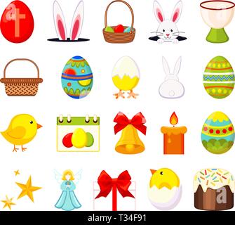 20 colorful cartoon easter elements set Stock Vector