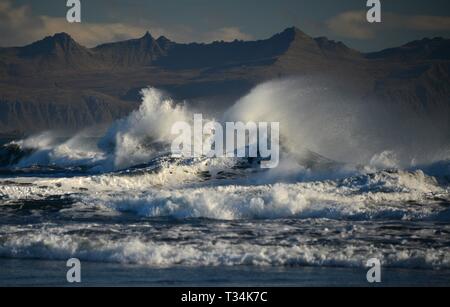 Waves crashing on Laekjavik Coast, Iceland Stock Photo