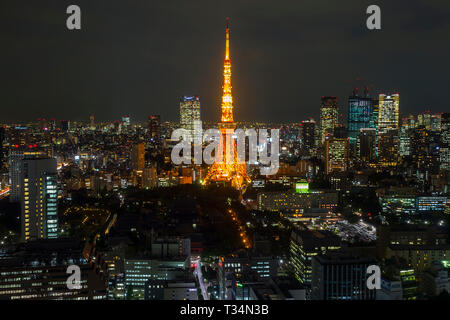 Tokyo Tower at night, Tokyo, Honshu, Japan Stock Photo