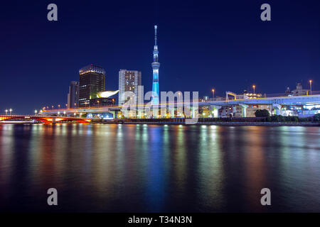 Cityscape with Tokyo Sky Tree at night, Tokyo, Honshu, Japan Stock Photo