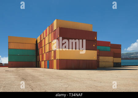 Close-up of stacked shipping containers, Long Beach, California, United States Stock Photo