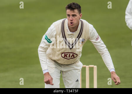 London, UK. 6th Apr, 2019. Morne Morkel bowling as Surrey take on Durham MCCU at the Kia Oval on day three of the 3 day match. Credit: David Rowe/Alamy Live News