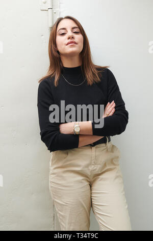 Berlin, Germany. 06th Apr, 2019. Actress Almila Bagriacik is on the verge of an interview with the film 'Nur eine Frau'. The film will be released in German cinemas on 09.05.2019. Credit: Annette Riedl/dpa/Alamy Live News Stock Photo