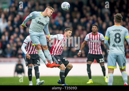 London, UK. 06th Apr, 2019. during the EFL Sky Bet Championship match between Brentford and Derby County at Griffin Park, London, England on 6 April 2019. Photo by Salvio Calabrese. Editorial use only, license required for commercial use. No use in betting, games or a single club/league/player publications. Credit: UK Sports Pics Ltd/Alamy Live News Stock Photo