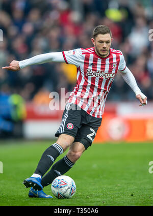 London, UK. 06th Apr, 2019. Henrik Dalsgaard of Brentford during the EFL Sky Bet Championship match between Brentford and Derby County at Griffin Park, London, England on 6 April 2019. Photo by Salvio Calabrese. Editorial use only, license required for commercial use. No use in betting, games or a single club/league/player publications. Credit: UK Sports Pics Ltd/Alamy Live News Stock Photo