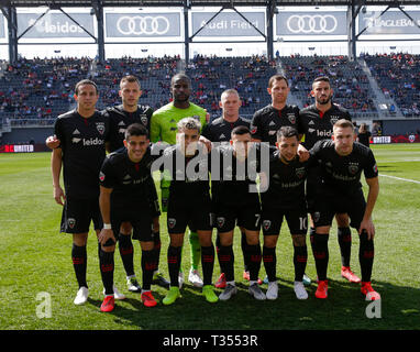 Washington DC, USA. 6th Apr, 2019. The starting eleven for DC United before an MLS soccer match between D.C. United and Los Angeles Football Club at Audi Field in Washington DC. Justin Cooper/CSM/Alamy Live News Stock Photo