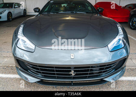 Valencia,Spain - March 30, 2019:  : Gray  Ferrari F12Berlinetta supercar. Front view. Stock Photo