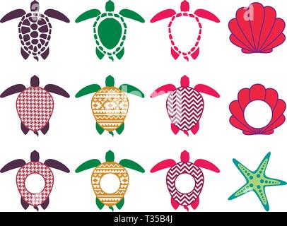 Turtle silhouette with monogram Stock Vector