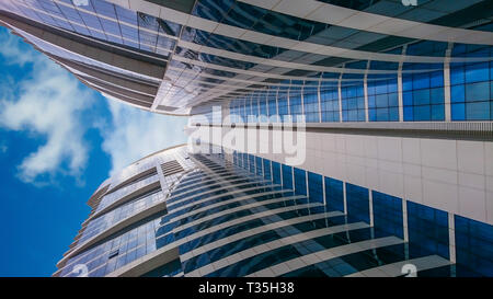 Skyscrapers. tall buildings seen from the ground up towards the sky. Stock Photo