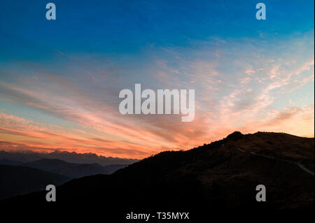 Sunrise North East of Himalaya, Sandakphu, West Bengal, India. Stock Photo