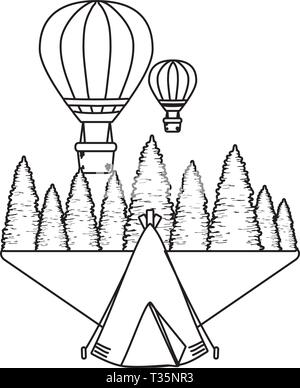 tent air balloons trees fun fair carnival vector illustration Stock ...