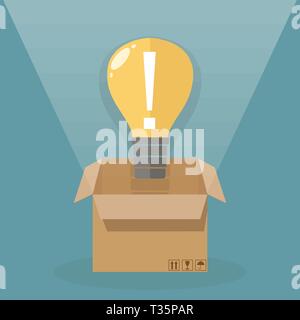 Light bulb outside the box. idea concept. vector illustration in flat design on blue background Stock Vector