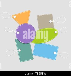 Empty Retro Colorful Labels with Strings Isolated on light Background. vector illustration Stock Vector