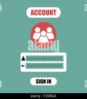 Member Login Form into account managment page, ui element, web site, mobile app, secure login. vector illustratiom in flat design Stock Vector