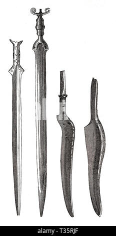 weapons, prehistory, weapons from the Bronze Age, wood engraving Stock ...