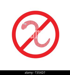 Anti parasite sign with a funny cartoon worm-parasite. Vector illustration on white isolated background Stock Vector