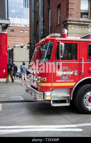 fire truck attending incident in Seattle WA USA Stock Photo