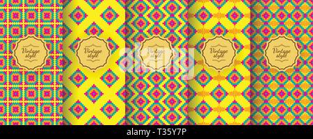 Set of ikat vintage seamless backgrounds for luxury packaging design. Stock Vector