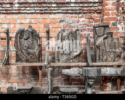 MALBORK, POLAND - 15 AUGUST, 2013: Reliefs of Prophets in Main Church of Teutonic Malbork castle, Poland. Malbork castle is the largest brick fortress Stock Photo