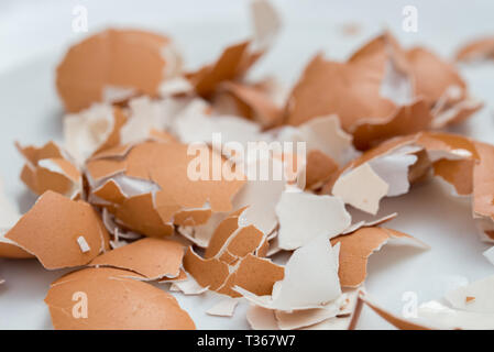 broken eggshell on white plate  background Stock Photo