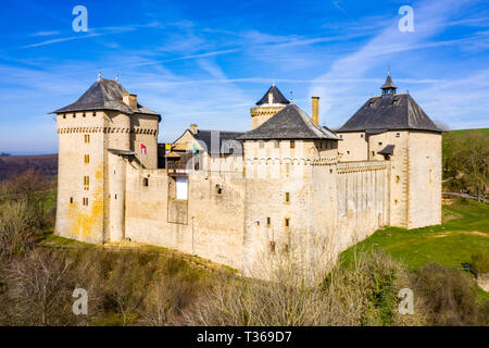 Malbrouck castle (Château de Meinsberg, Burg Meinsburg), in Mandaren village, France, near Schengen town, Metz city, and borders of Germany and Luxemb Stock Photo