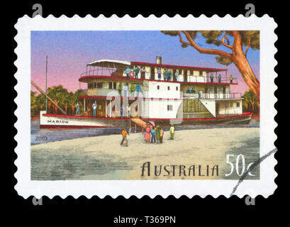 AUSTRALIA - CIRCA 2003: A Stamp printed in AUSTRALIA shows the 'Marion', Murray River shipping, 150th anniversary, series, circa 2003. Stock Photo