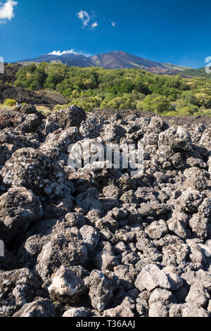 Lava field caused by volcanic eruption of Mount Etna an active stratovolcano on the east coast at Taormina, Sicily, Italy Stock Photo